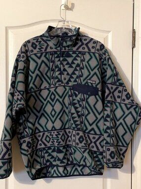 Patagonia Synchilla Snap-T Fleece Pullover Men’s Size M Blue Green  Aztec Print